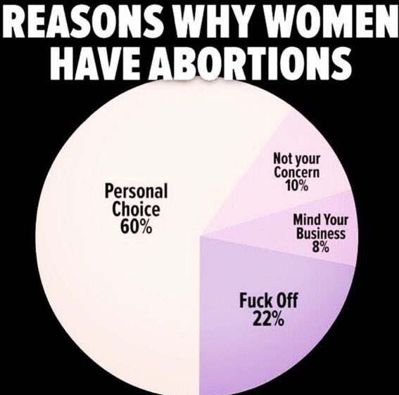 Pie chart shows the reasons why women have abortions, all of them basically being that it is none of your business