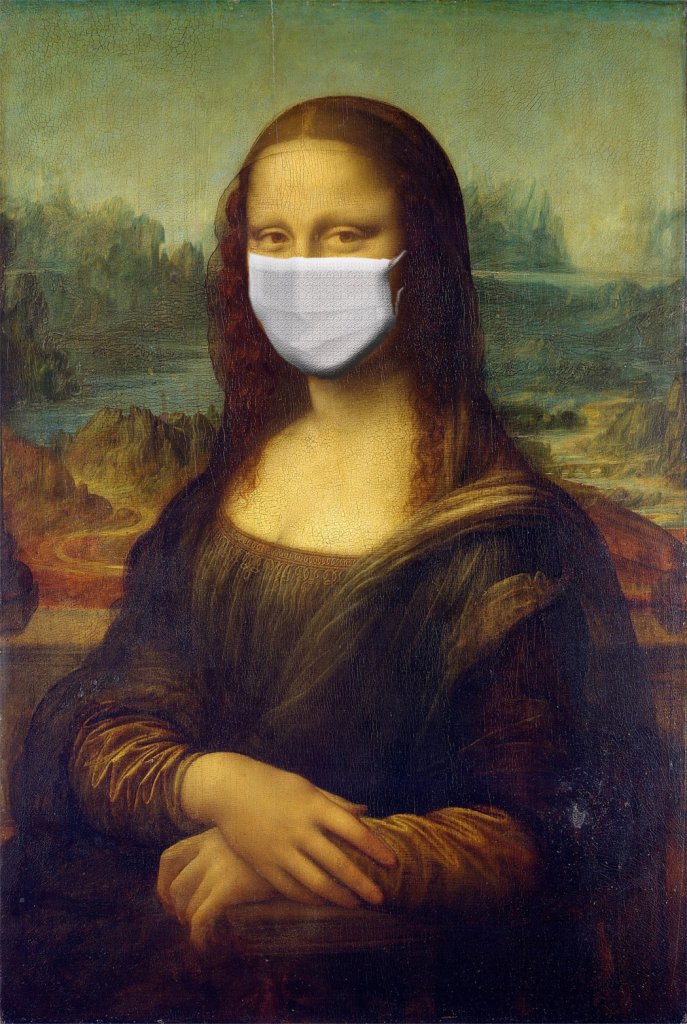 Mona Lisa wearing a medical mask