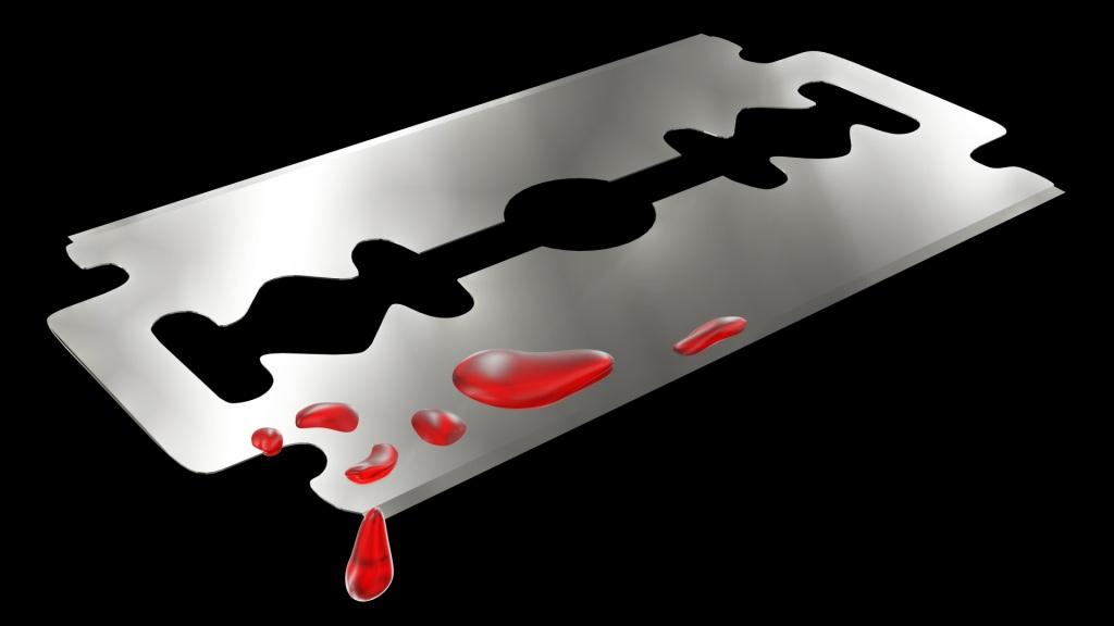 Graphic of razor with drops of blood on it