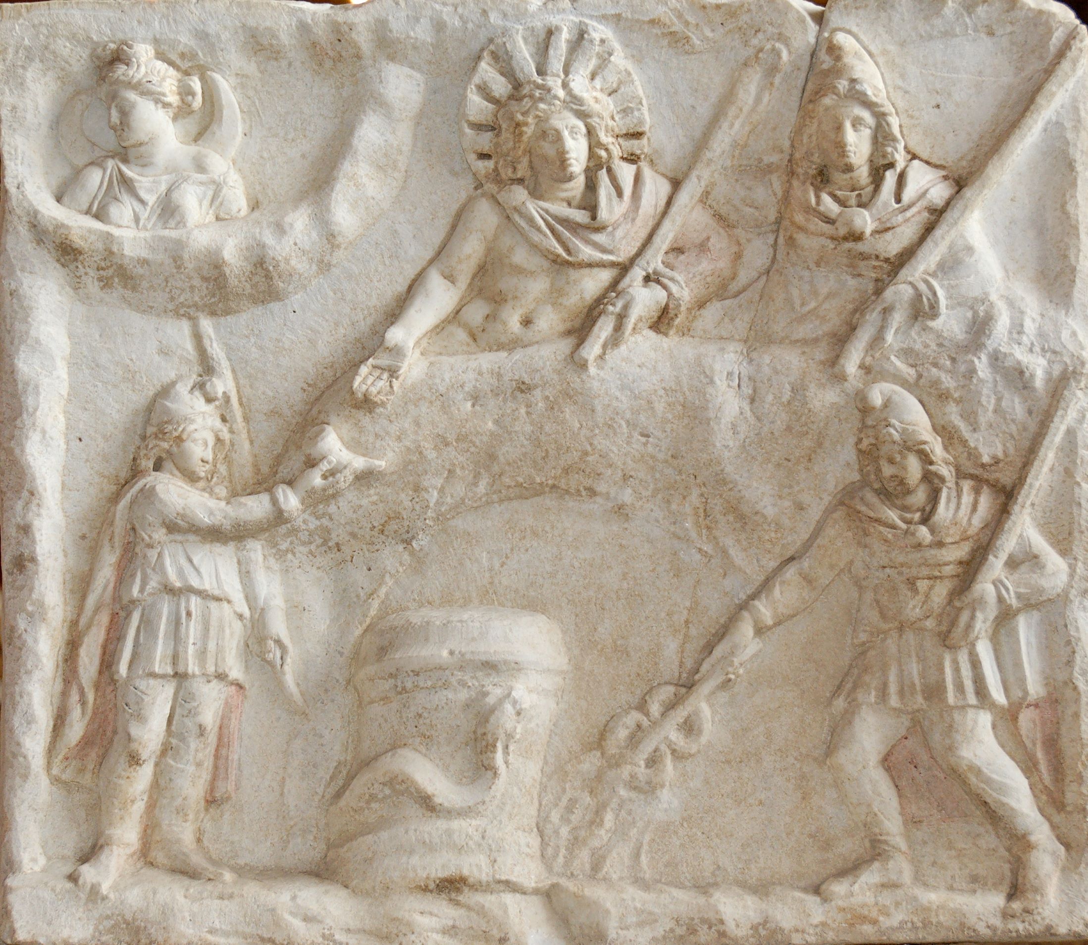 Mithraic relief, side B, white marble, 2nd-3rd century CE, found near Rome