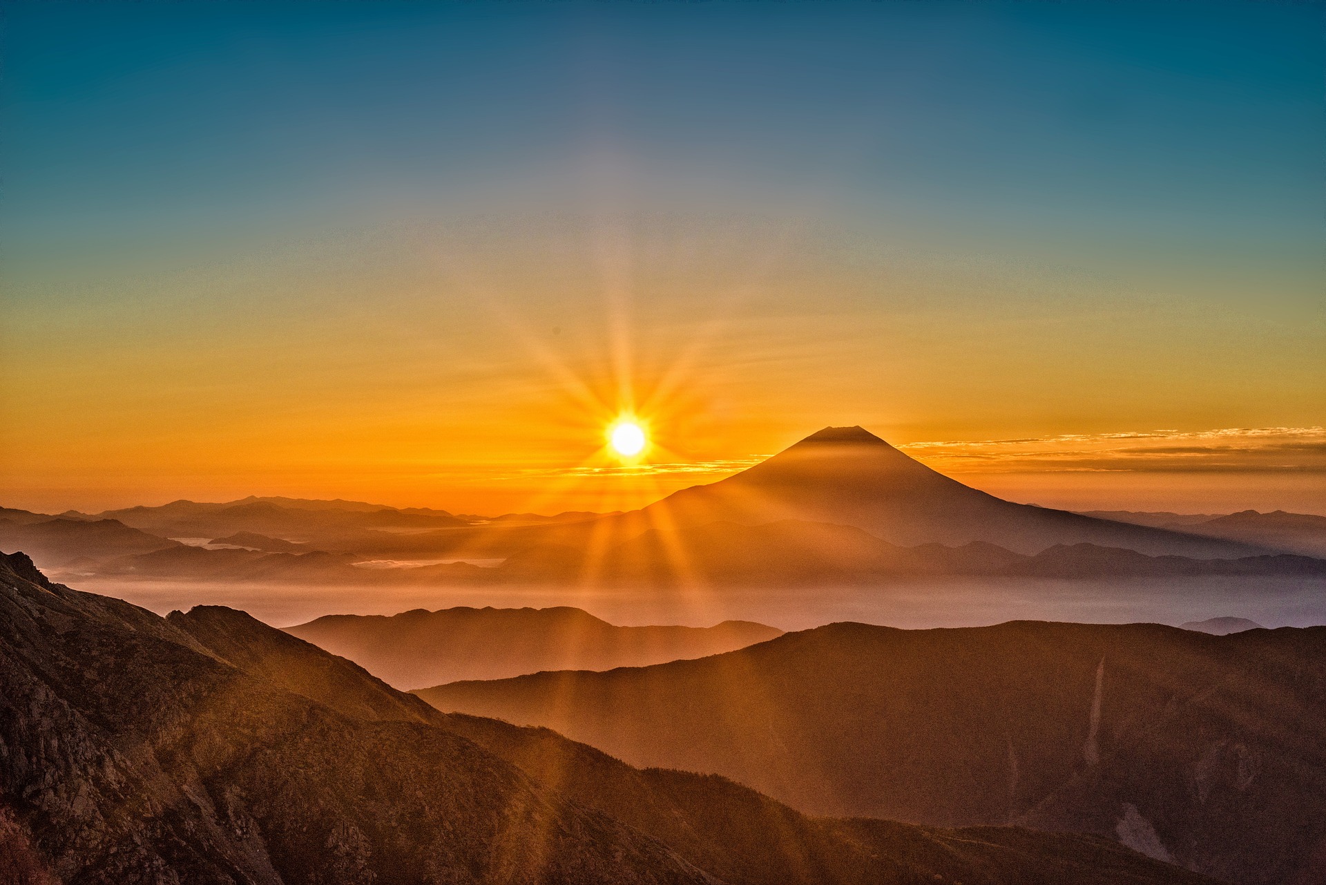 A sunrise by Mount Fuji, Japan