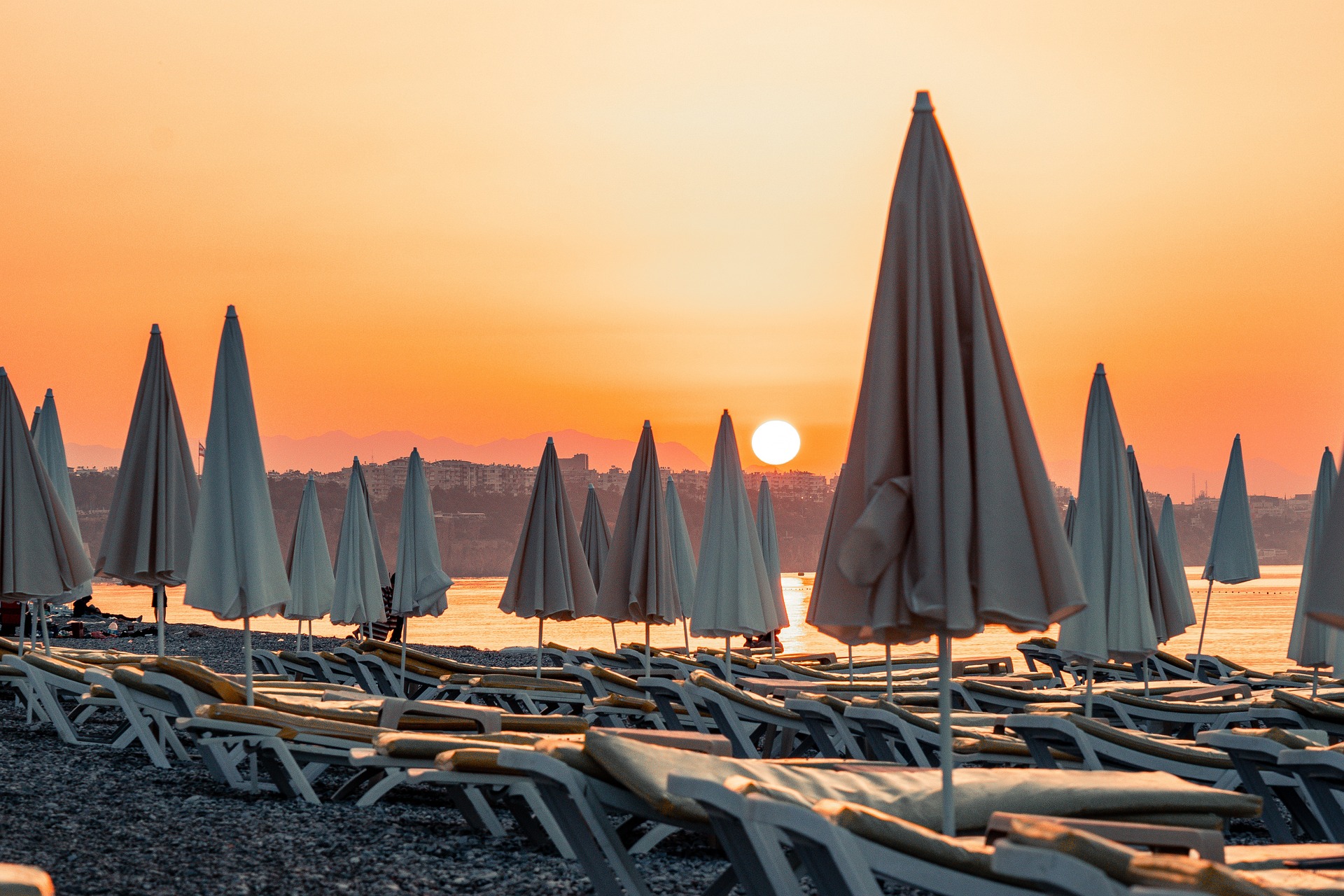 A sunrise at a beach resort in Antalya, Turkey